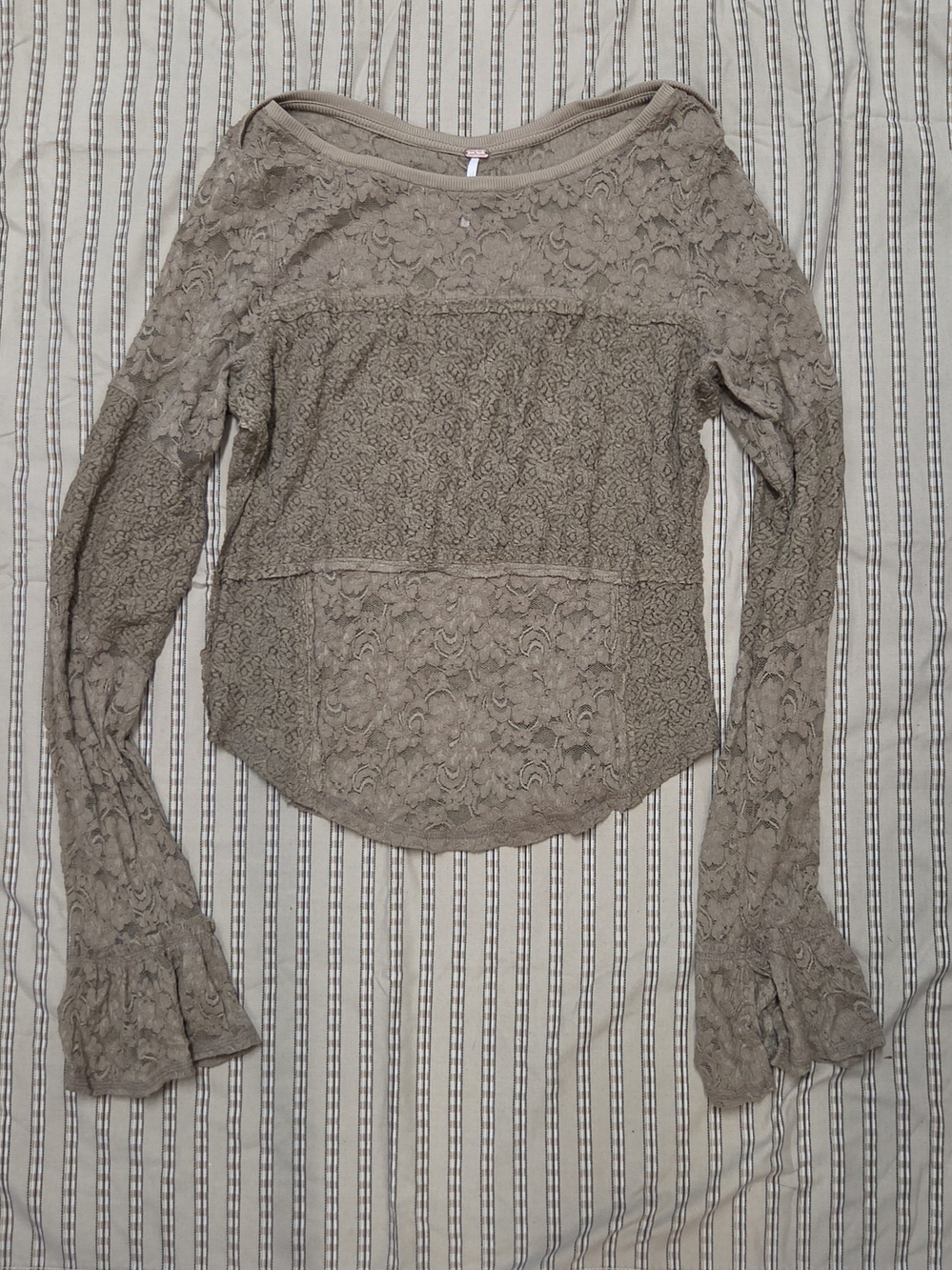 Free People All Day Lace Long Sleeve Top Brown XL